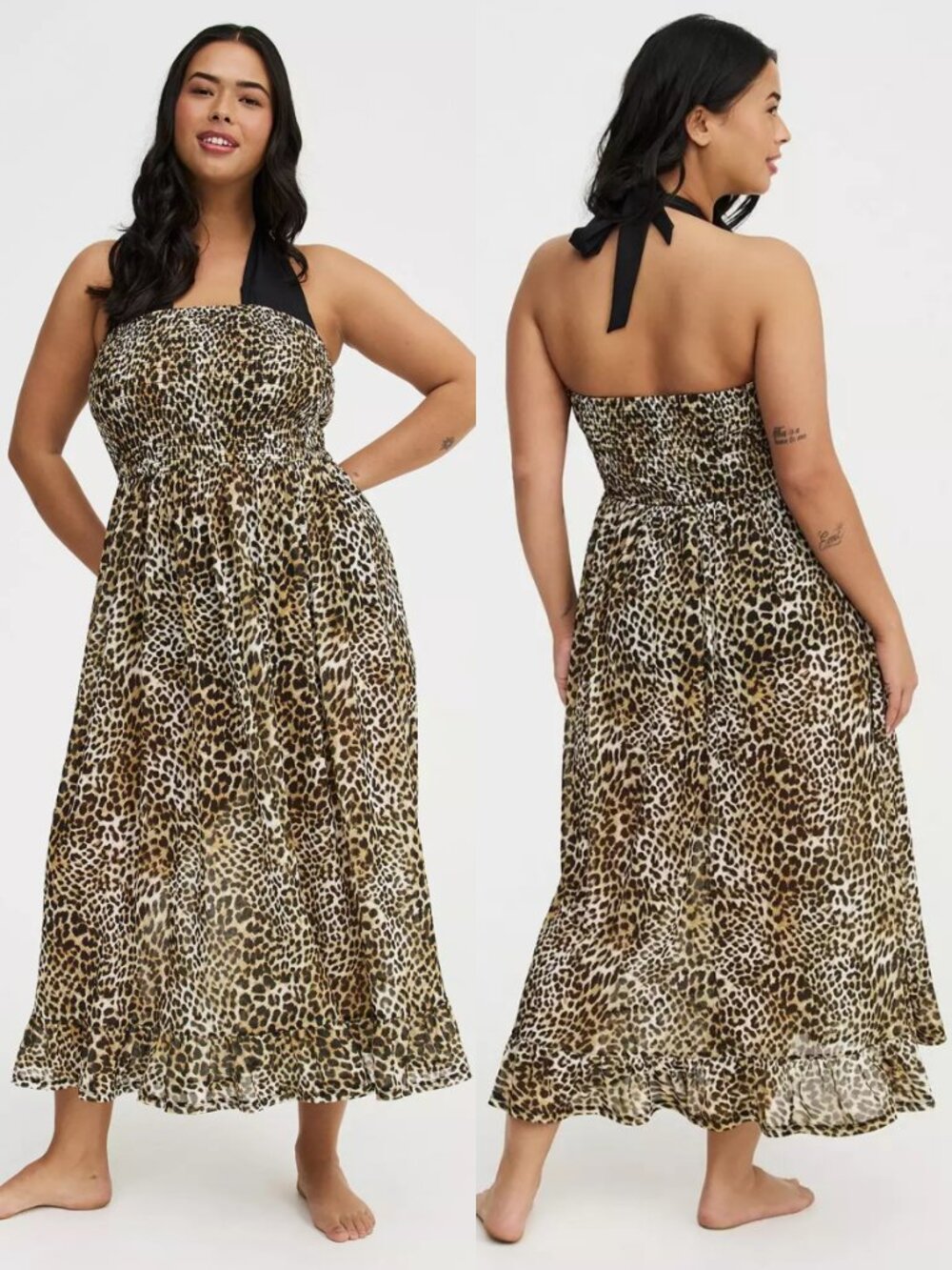 NWT Torrid 2 Leopard Mesh Smocked Swim Maxi Cover-Up 2X 18 20